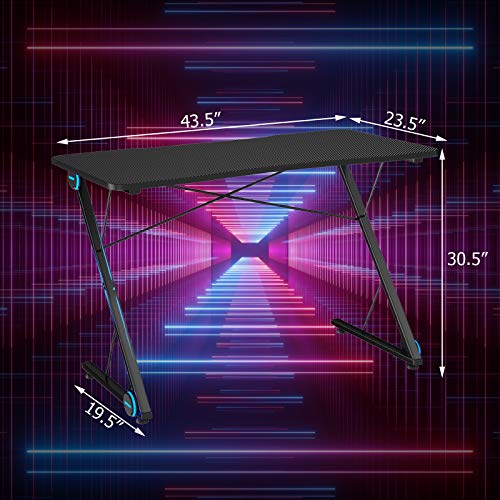 Gaming Computer Desk with LED Lights & Carbon Fiber Surface M22106