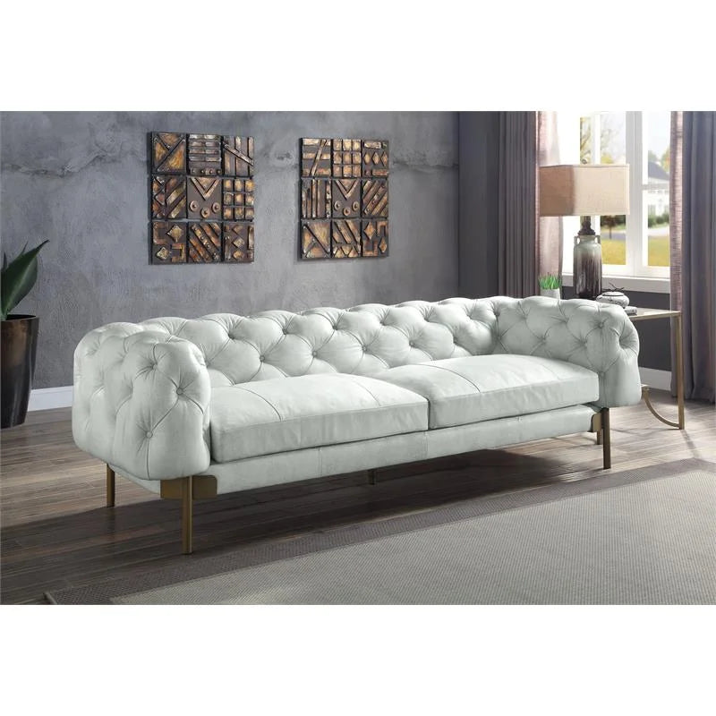 Vintage White Top Grain Leather Sofa B103