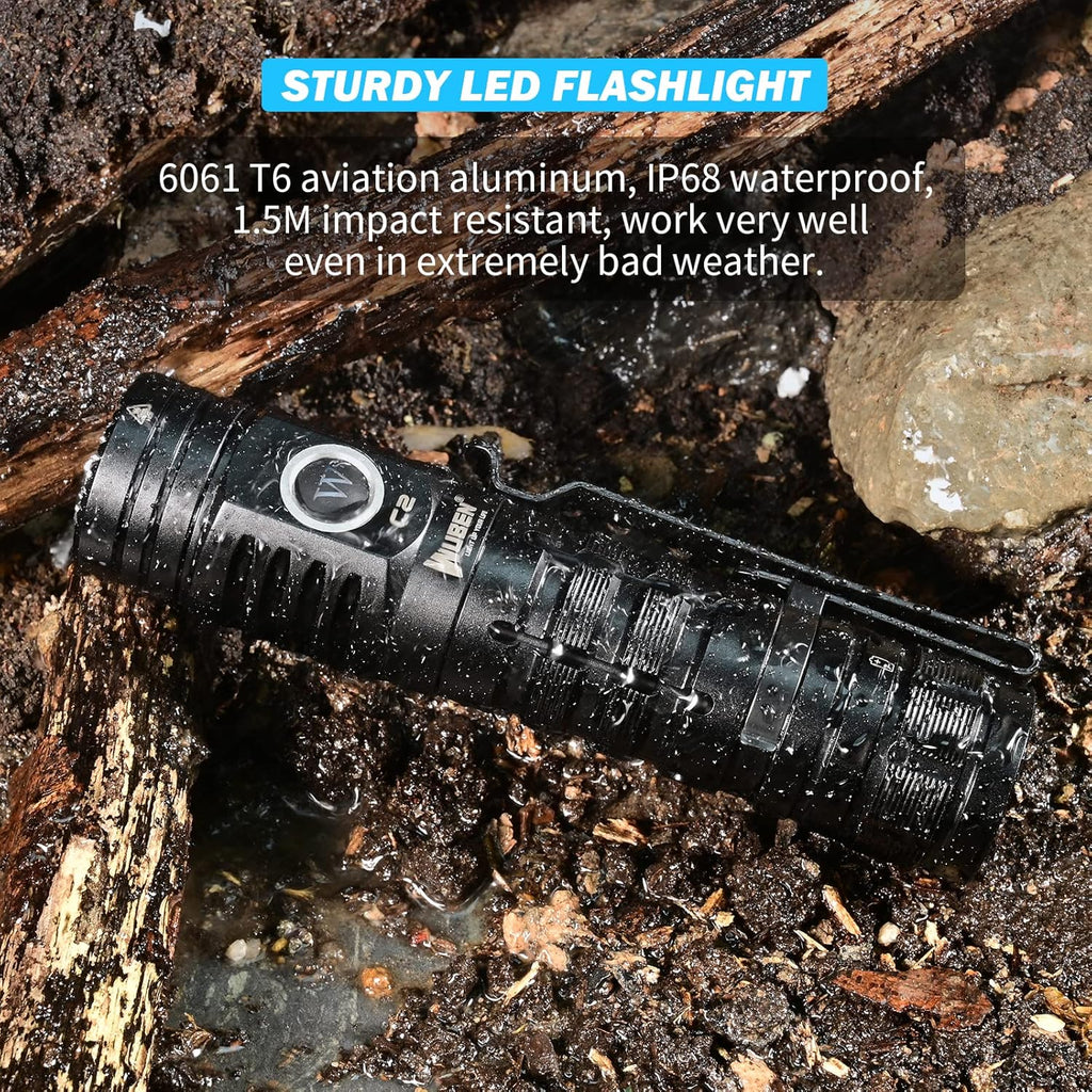 Rechargeable Flashlight 2000 Lumen, Pocket Flashlight with Lanyard, IP68 Waterproof Tactical Flashlight F4140