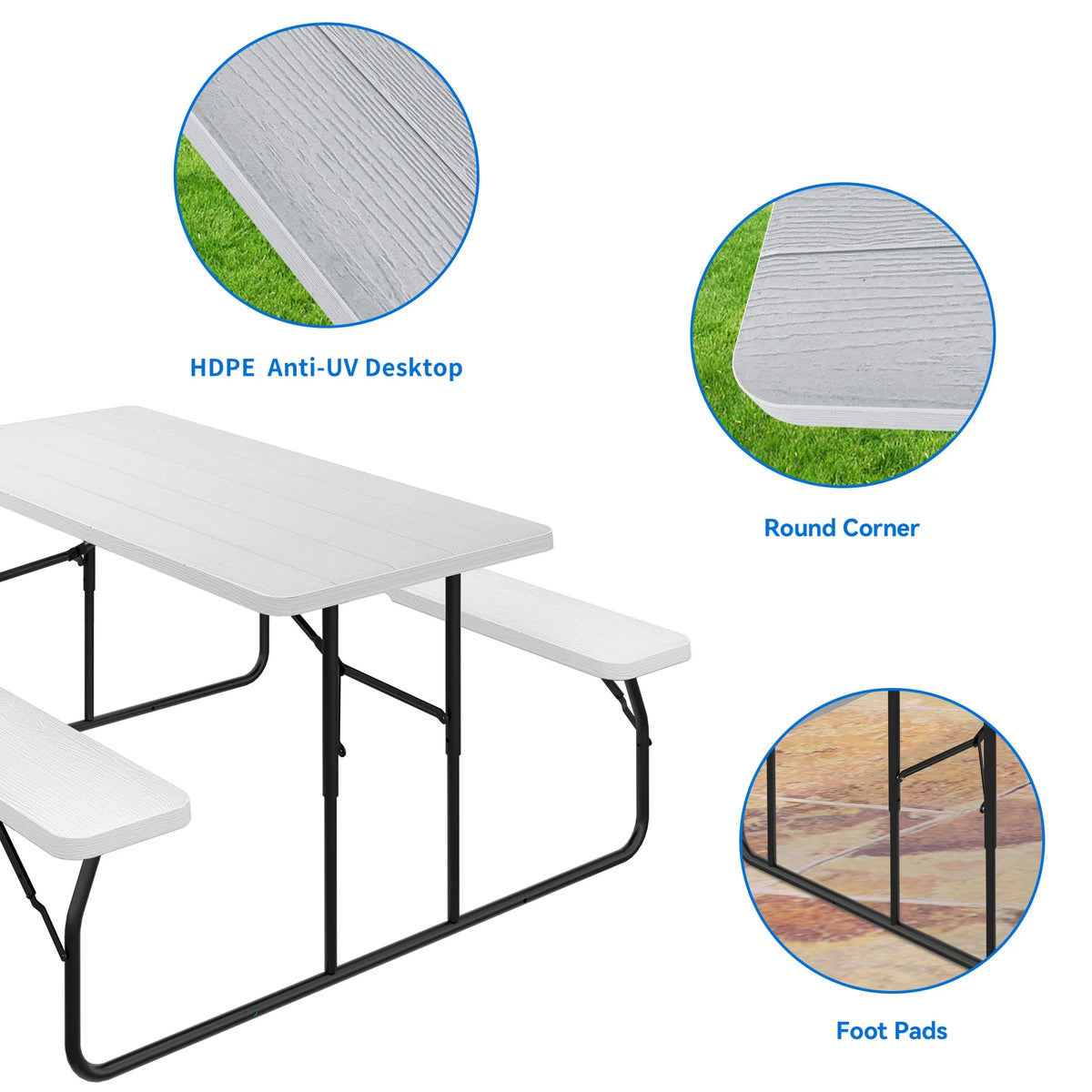 Heavy Duty Folding Picnic Table and Bench White X776