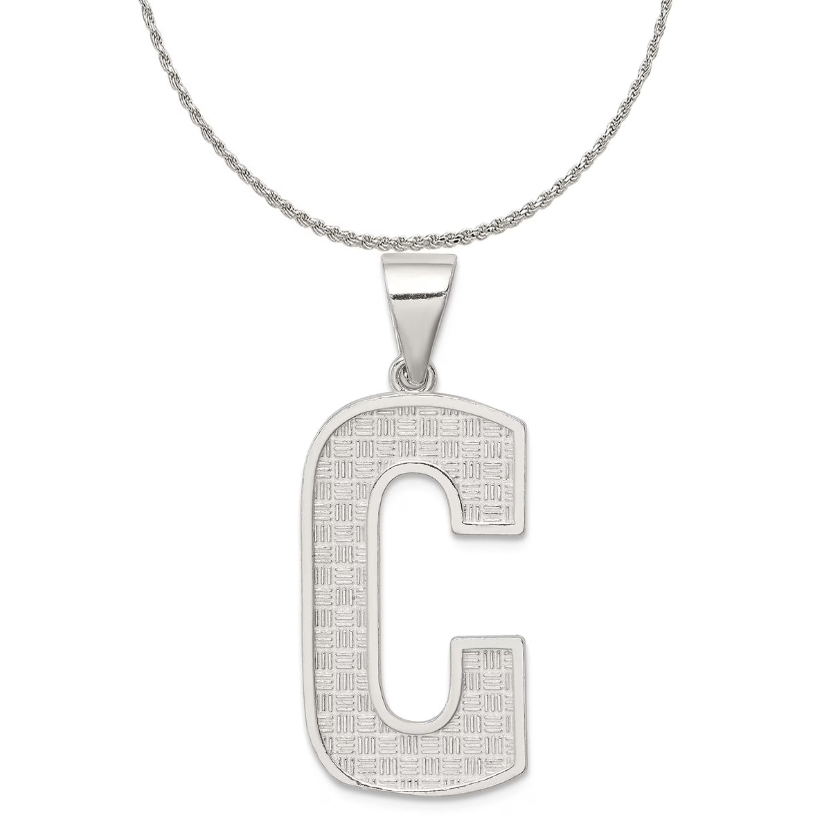 Sterling Silver Letter C Initial Charm Pendant with Rope Chain Necklace 20'' P53151