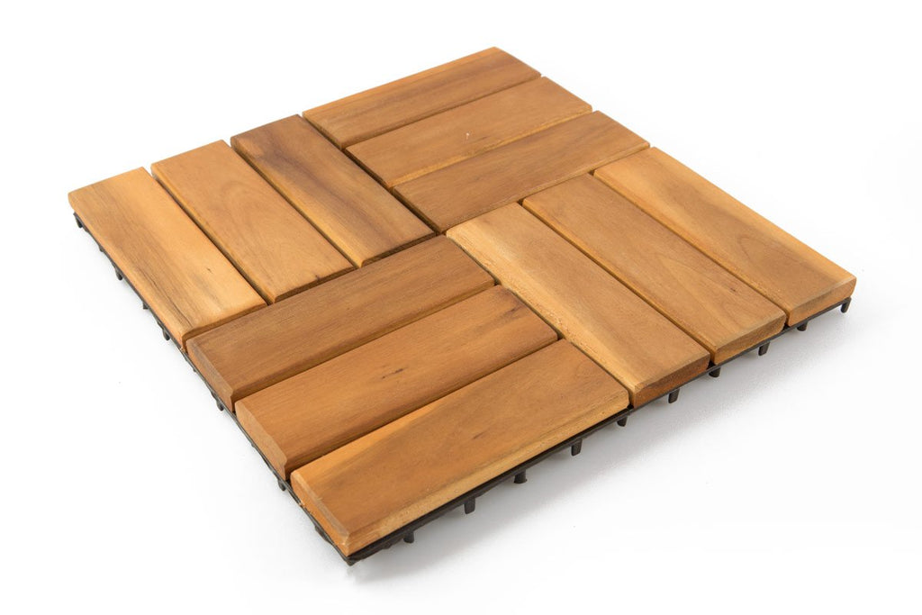 Acacia Wood Interlocking Deck Tiles (12 x 12, Pack of 10, 12 Panels) R86873