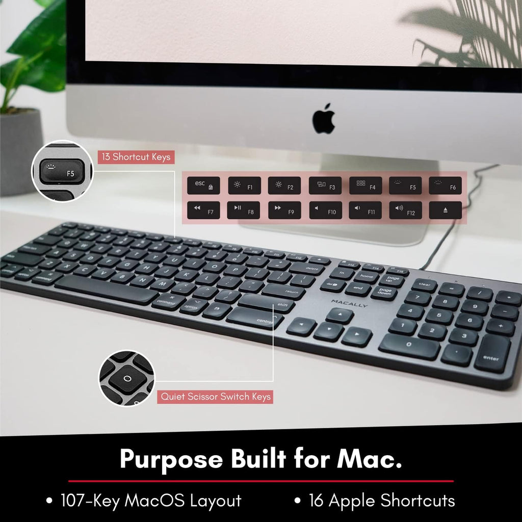Space Gray Backlit Wired Mac Keyboard with 107 Keys A27085