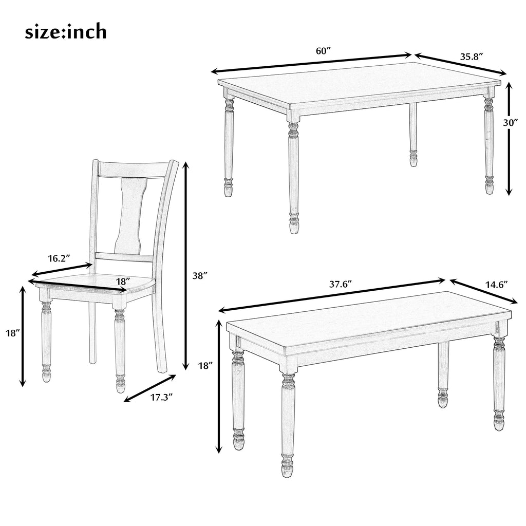 6-Piece Wooden Dining Set with 4 Upholstered Chairs & Bench Y411307