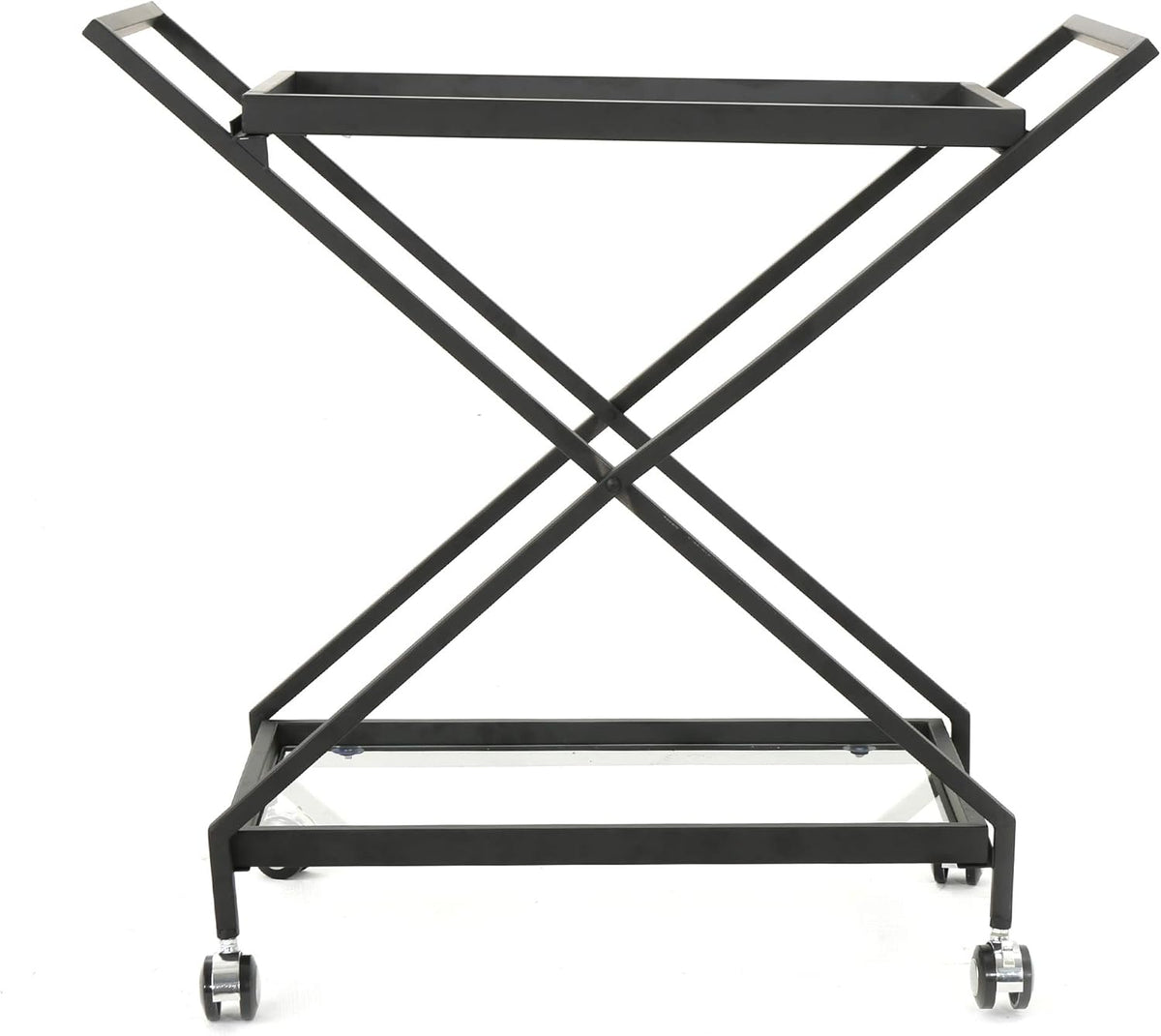 Black Industrial Iron Bar Cart with Tempered Glass Shelves N18081