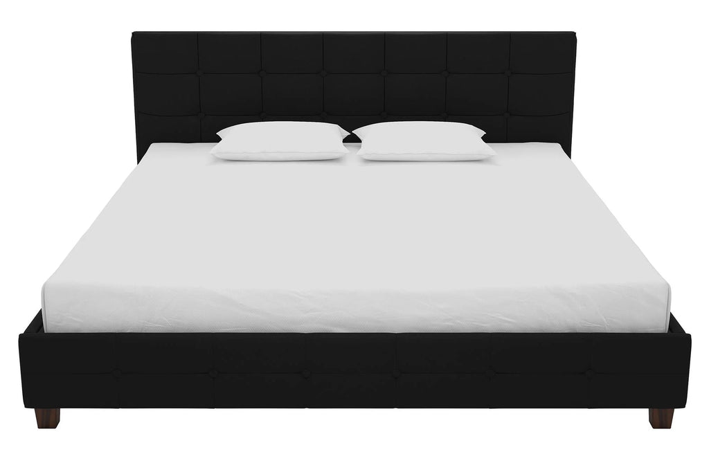 Black Linen King Upholstered Platform Bed Frame N9659