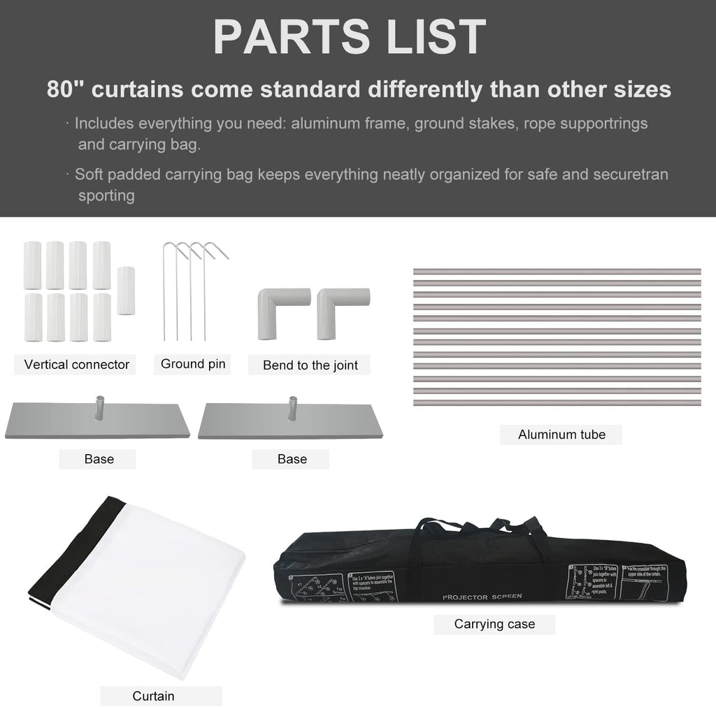 80 inch Portable Projector Screen with Stand and Carry Bag Y58256