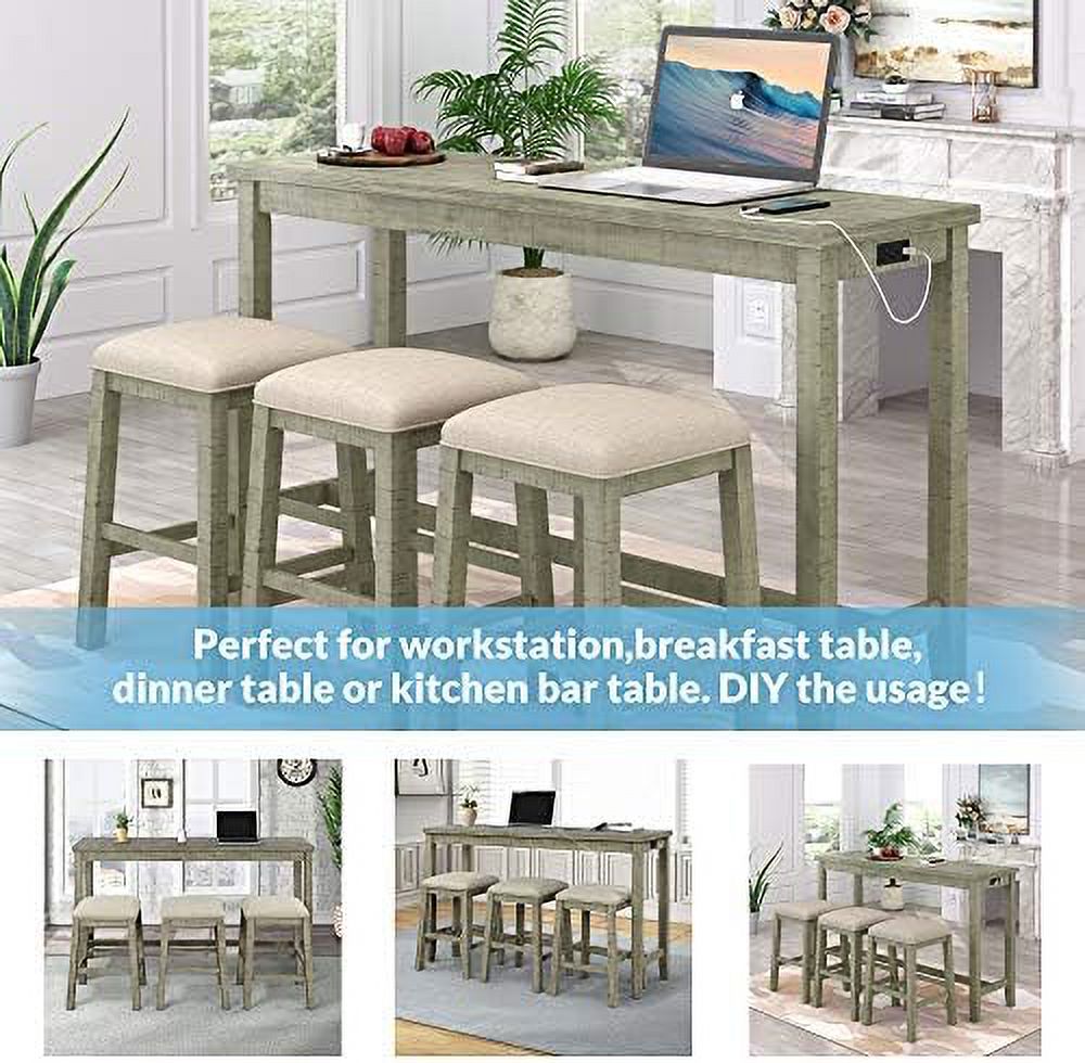 4-Piece Counter Height Dining Table Set with 3 Leather Padded Stools Z414082