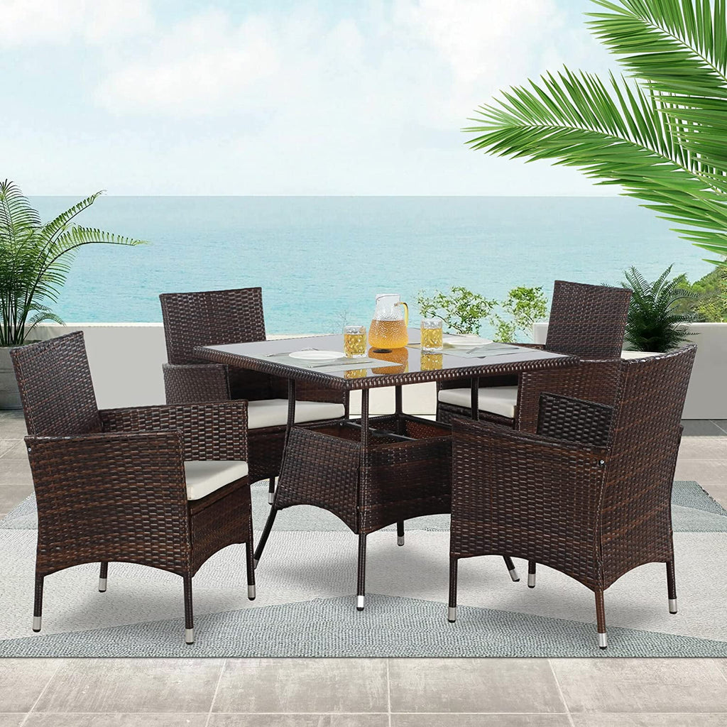 5-Piece Wicker Patio Dining Table Chair Set S635529