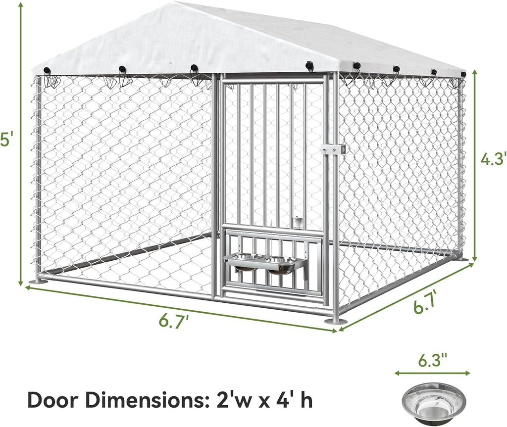 6.7' x 6.7' x 5' Outdoor Dog Kennel with Roof V9985
