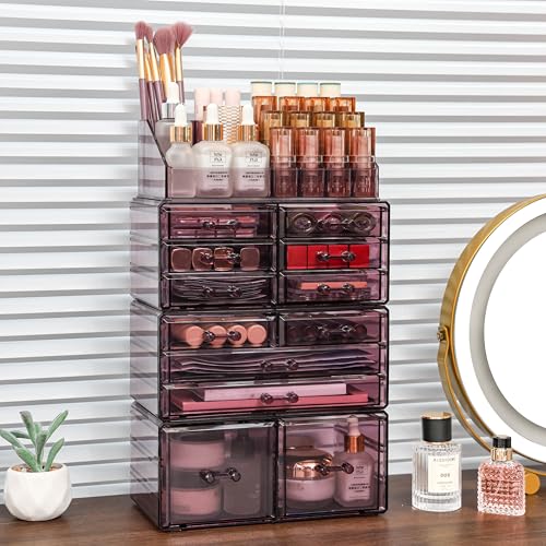 Clear Acrylic Makeup Organizer with 11 Drawers, Set of 4 E36395