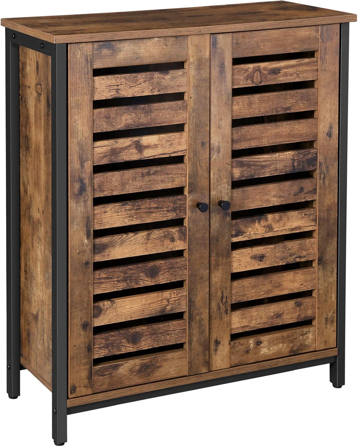 Rustic Brown Bookshelf with 3 Shelves and 2 Doors L252