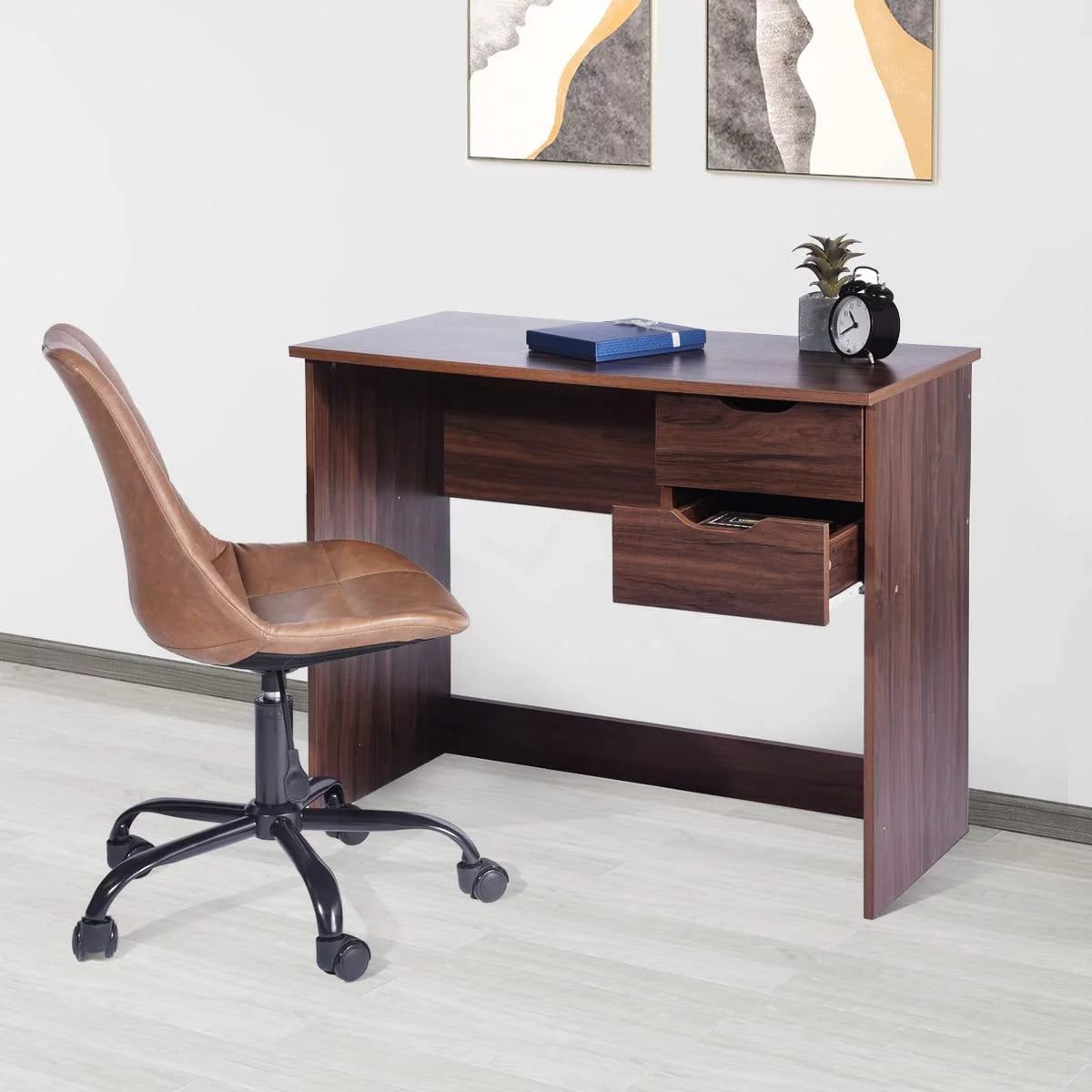 Walnut Computer Desk with Storage Drawers D400