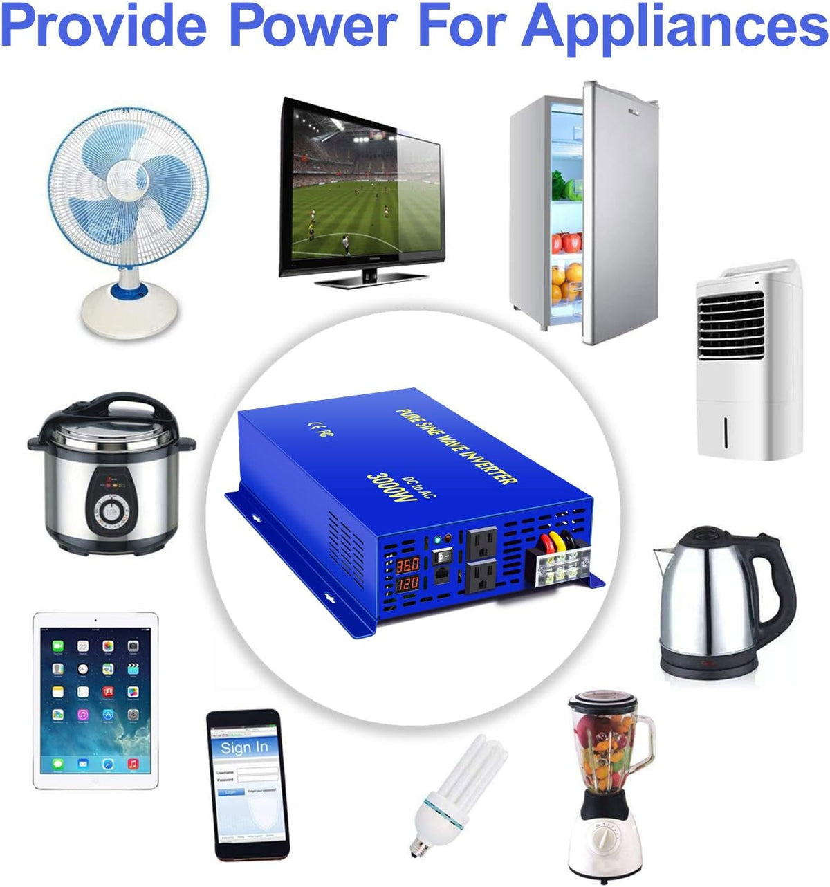 3000W Pure Sine Wave Power Inverter 36V DC to AC 120V 110V with 15ft Cable Remote Switch Controller W876885