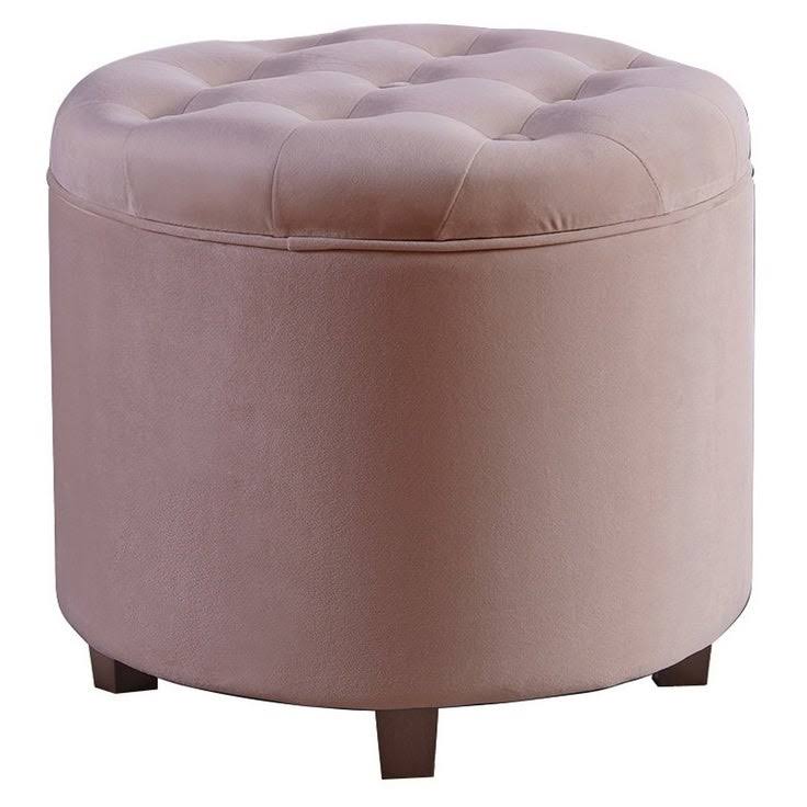 Silver Tufted Velvet Round Storage Ottoman K5552