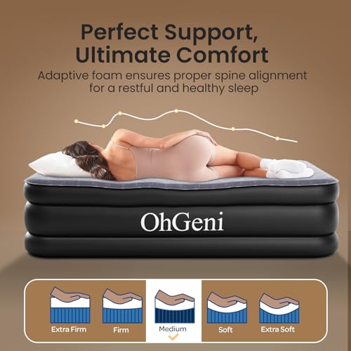 Queen Air Mattress with Built-in Pump, 18" Raised Inflatable Bed, Black L5090