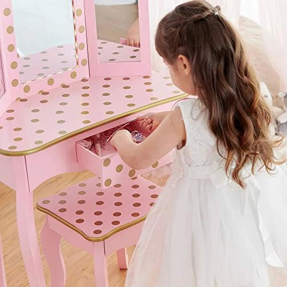 Pretend Play Vanity Table and Chair Set with LED Mirror C525