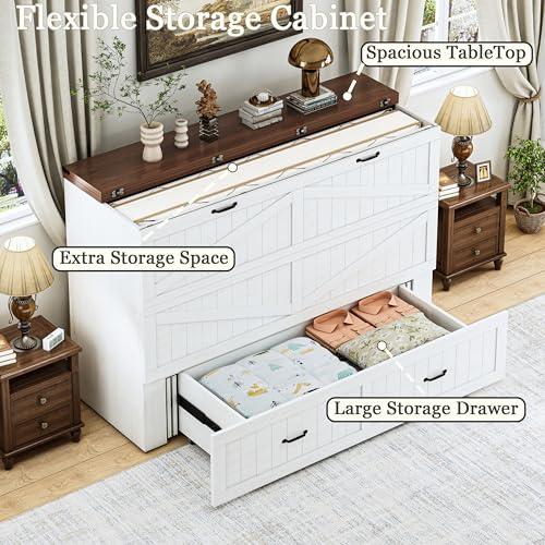 White Murphy Bed with Storage and Charging Station E513699