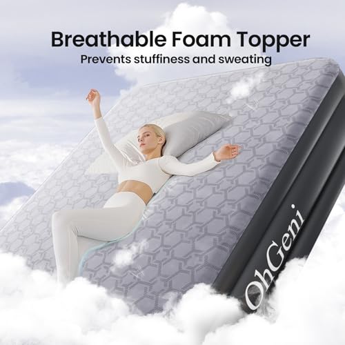 Queen Air Mattress with Built-in Pump, 18" Raised Inflatable Bed, Black L5090