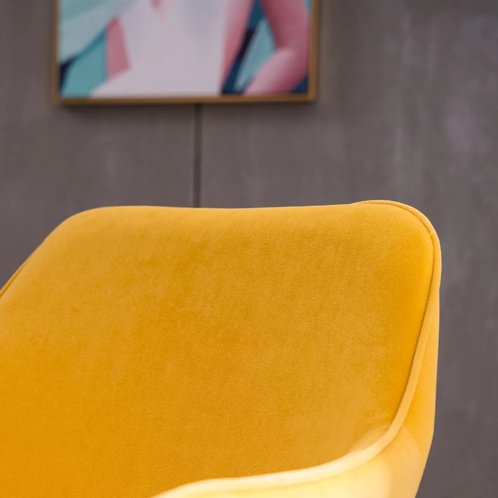 Yellow Velvet Adjustable Height Office Chair with Gold Metal Legs and Wheels G133