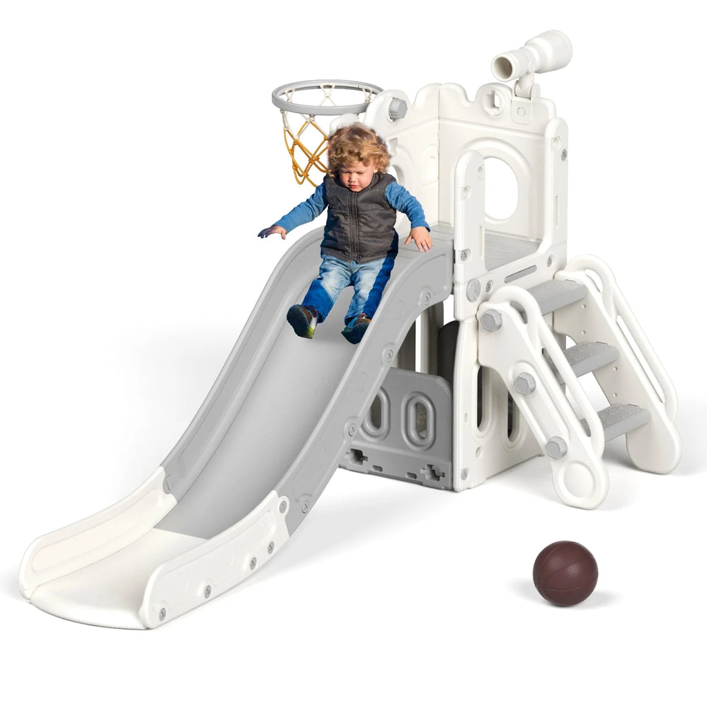 Blue Toddler Slide and Climber Set with Basketball Hoop T5456