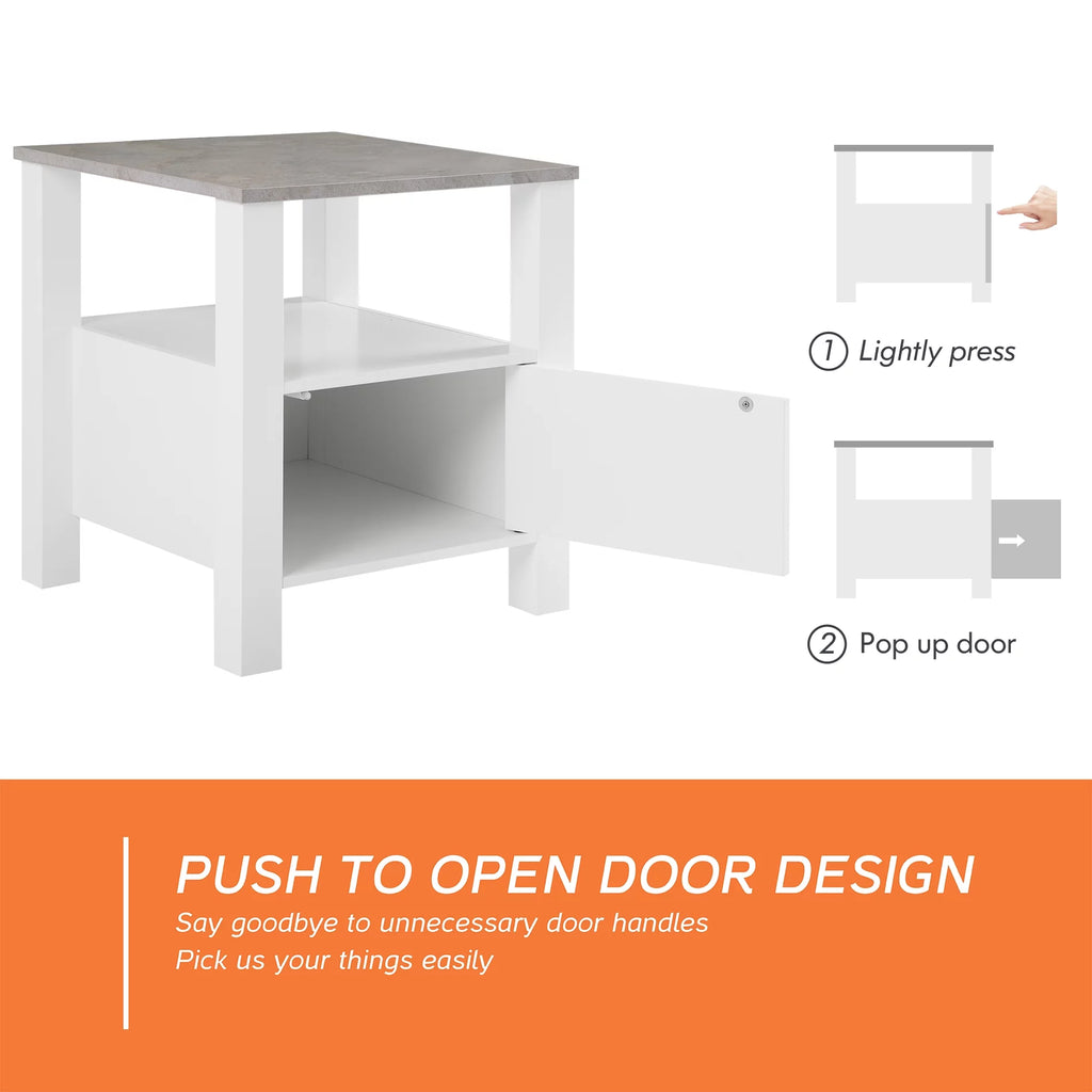 White LED End Table with Door and Open Storage P52236