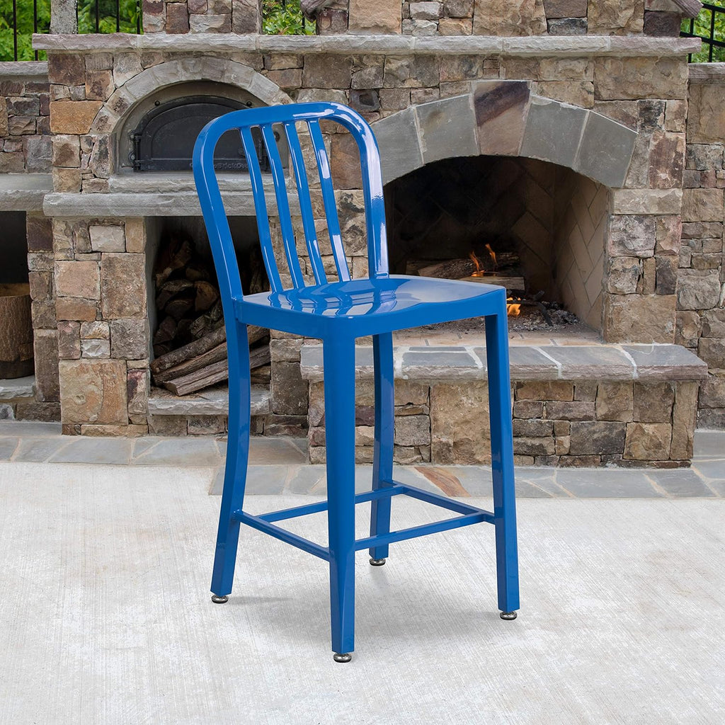 Silver Metal Indoor-Outdoor Counter Height Stool T5722