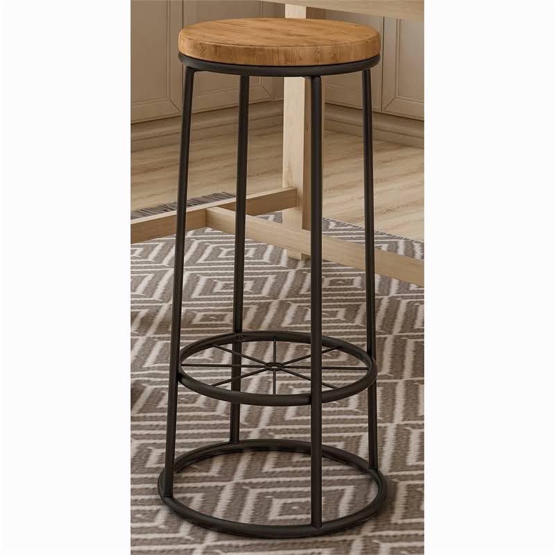 Metal Frame Bar Stool in Warm Oak (Set of 2) S65838