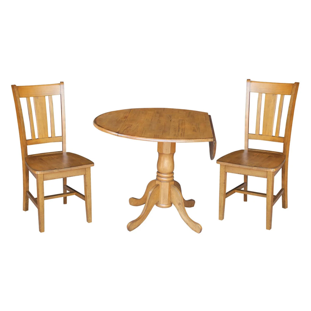 42" Dual Drop Leaf Table and 2 Chairs Pecan 3 Piece Set U476328
