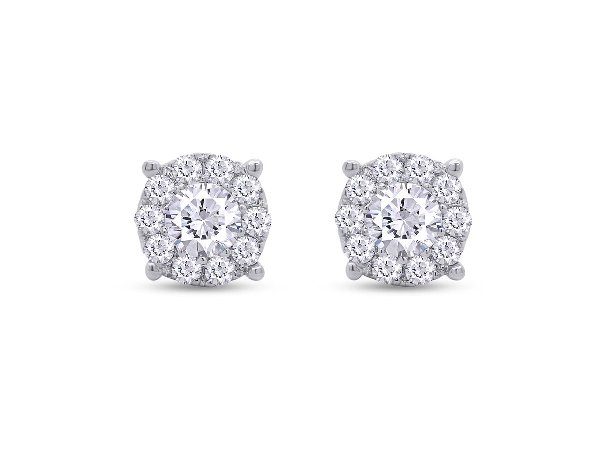 1 Carat Round Cut Lab Created Moissanite Halo Stud Earrings 14K White Gold Plated 925 Sterling Silver N139