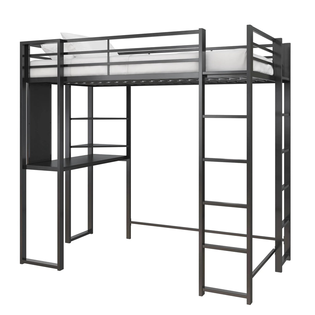 Twin Size Black Metal Loft Bed Y71972