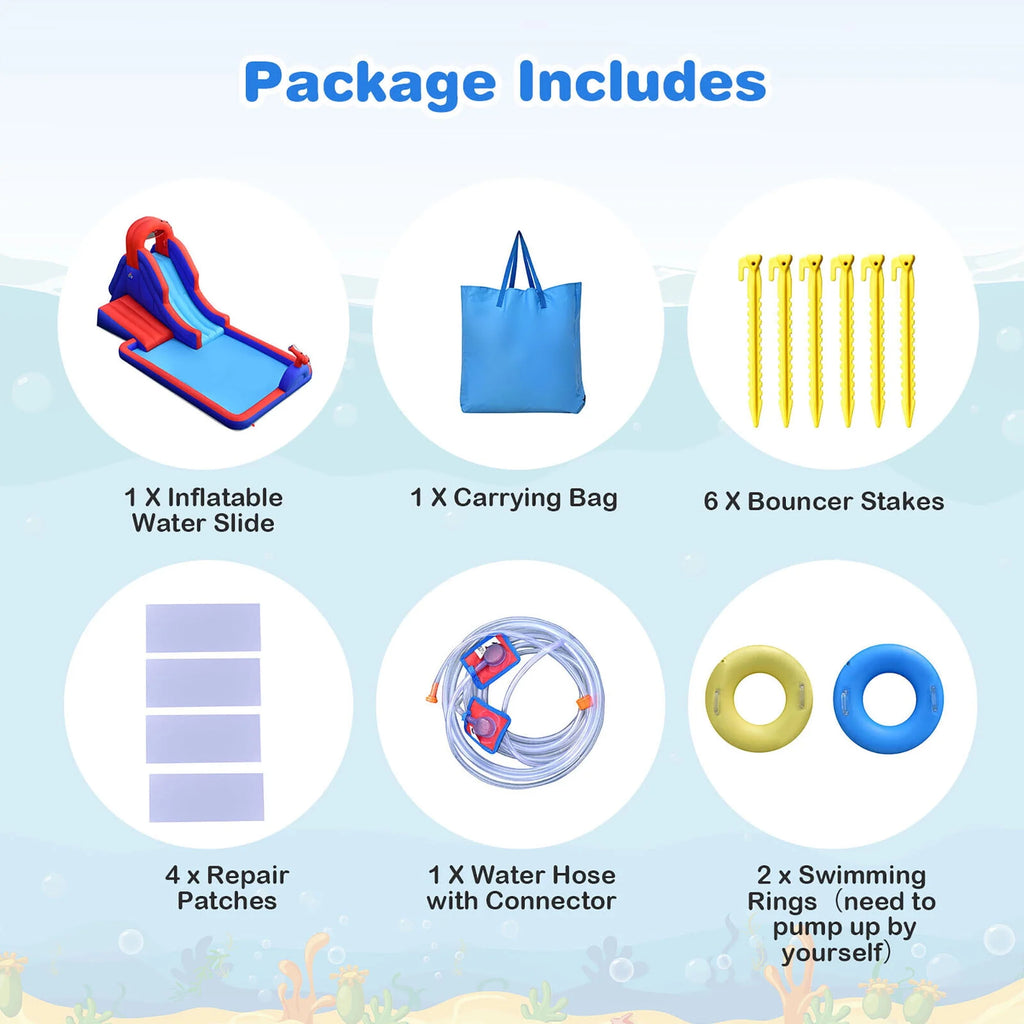 Inflatable Water Slide Park with Climb Slide Pool & 2 Swim Rings Q462449