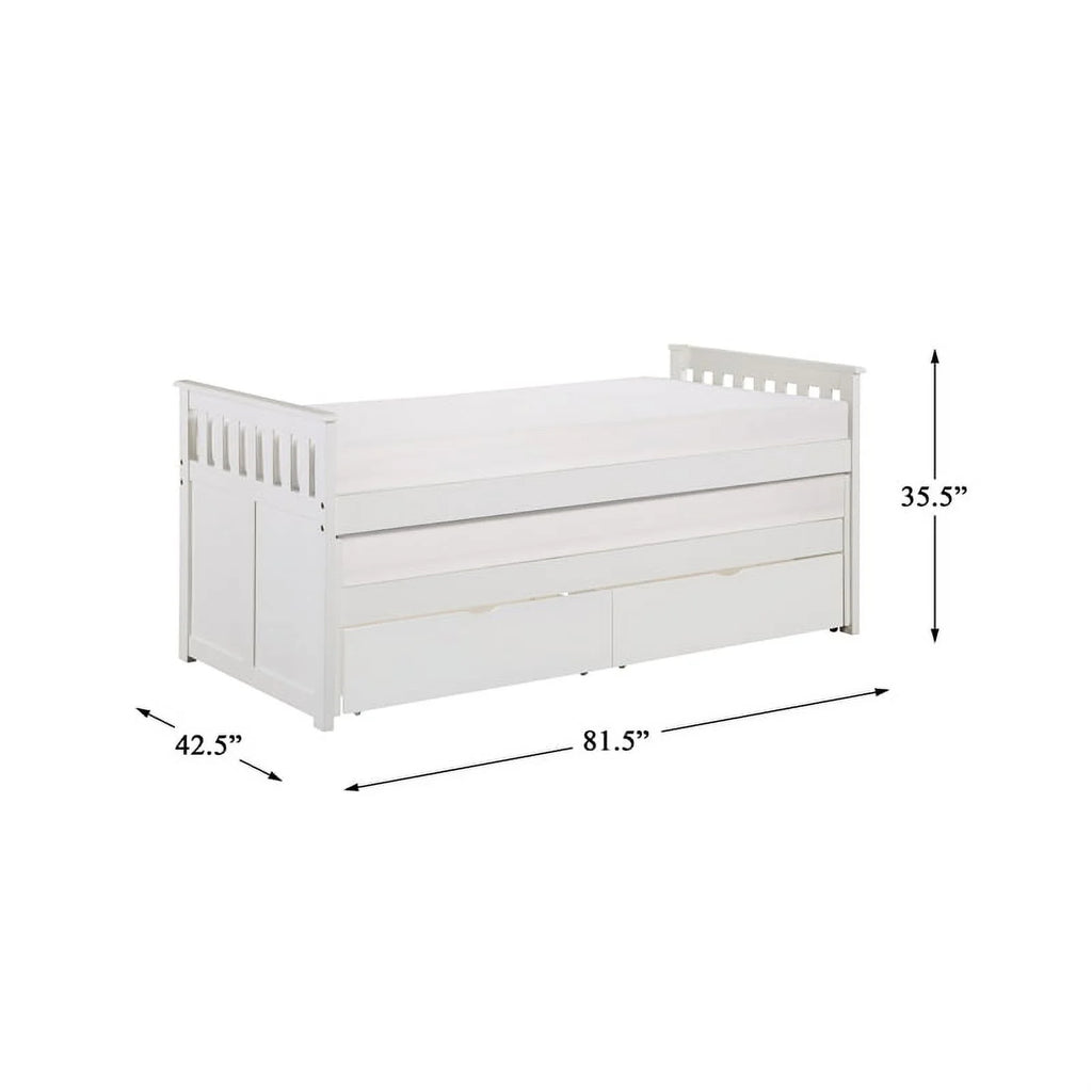 White Wood Twin Bed with Storage Boxes T177859