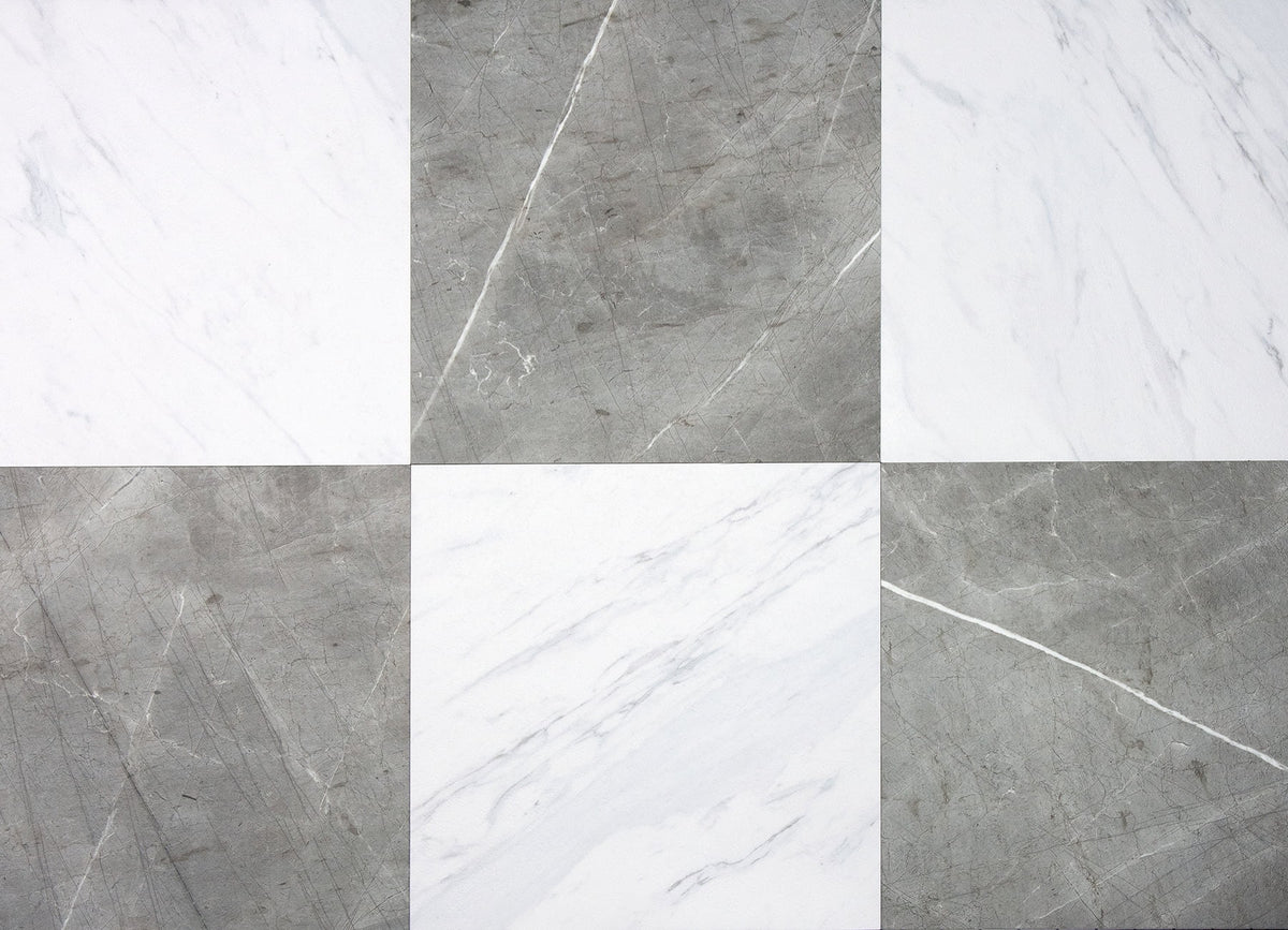 Grey & White Marble Peel & Stick Floor Tiles P7297