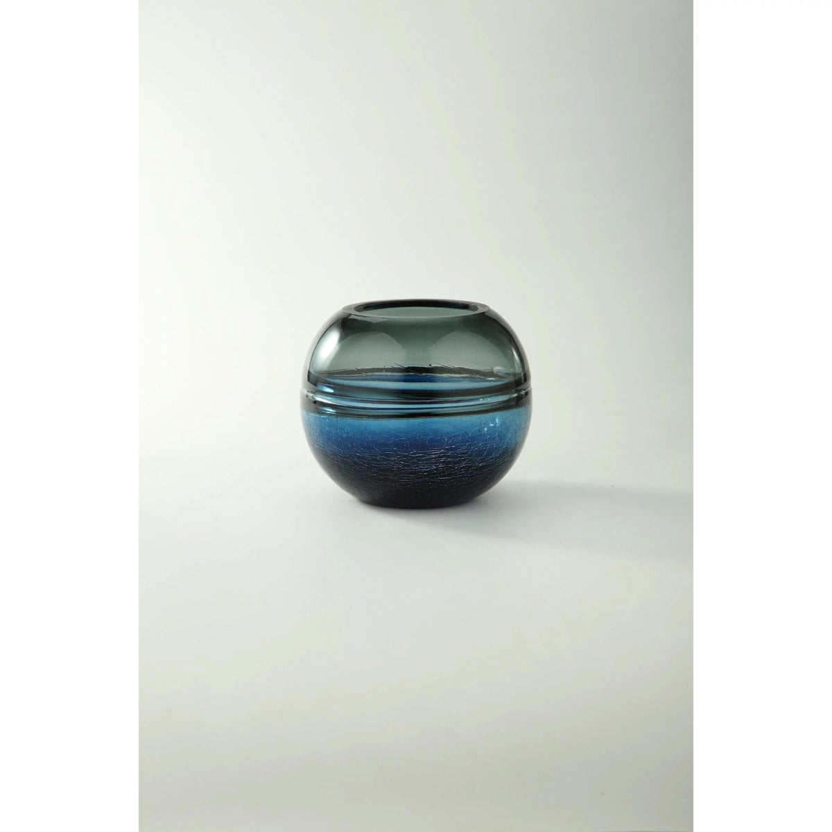 6.5" Black and Blue Ombre Crackled Glass Vase J165