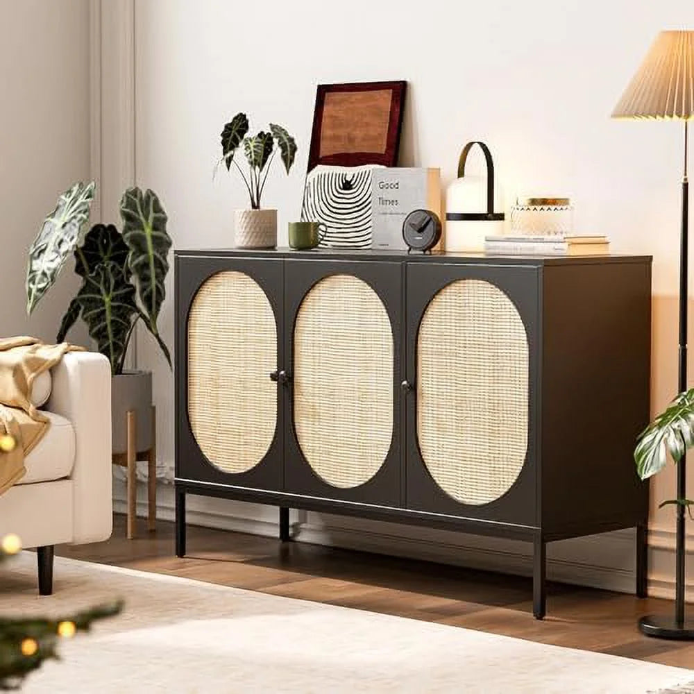 Accent Cabinet with Natural Rattan Doors Sideboard Buffet U96438