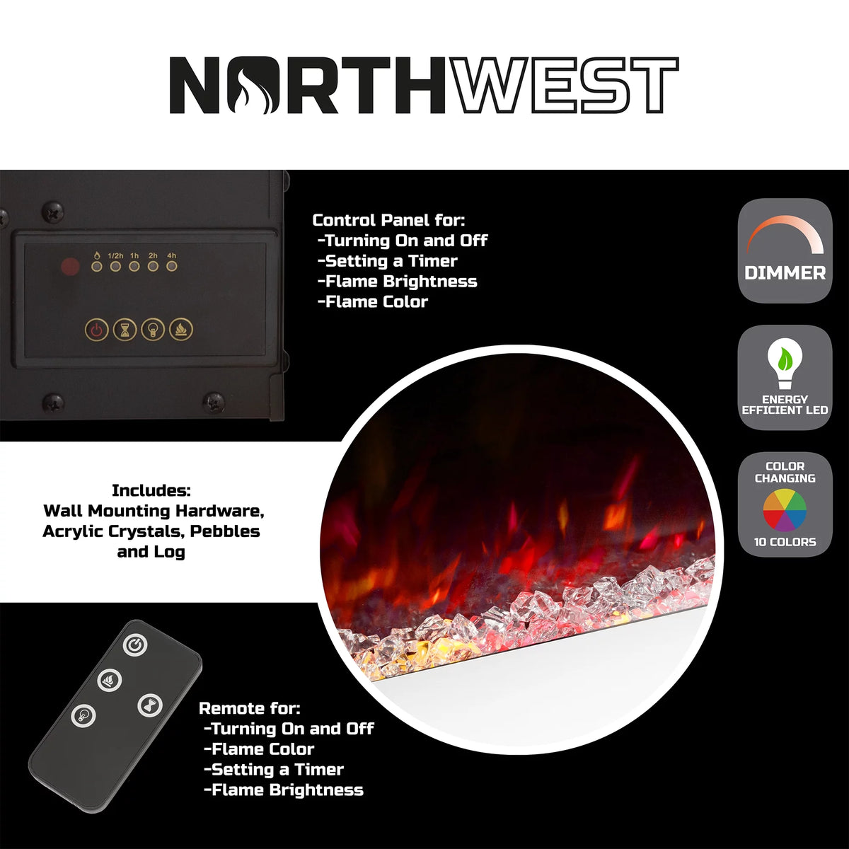 50-inch Wall Mounted Electric Fireplace with Remote White D495975
