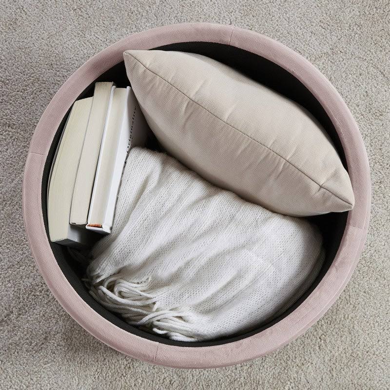 Silver Tufted Velvet Round Storage Ottoman K5552
