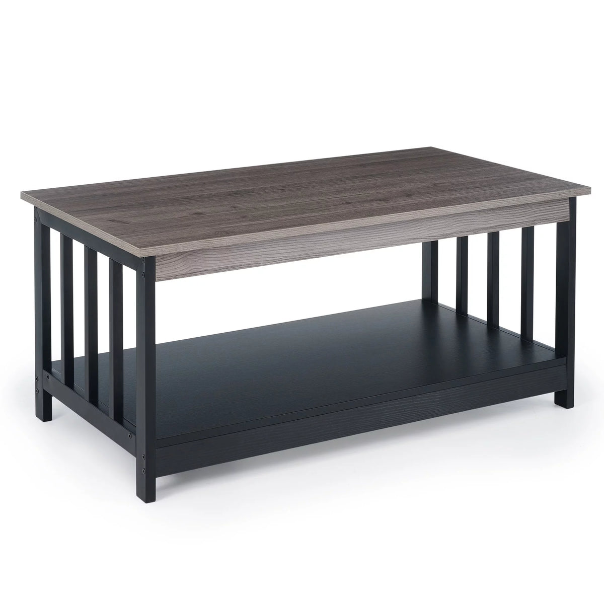 Farmhouse Coffee Table with Teak Top & Ebony Lower Shelf R1320