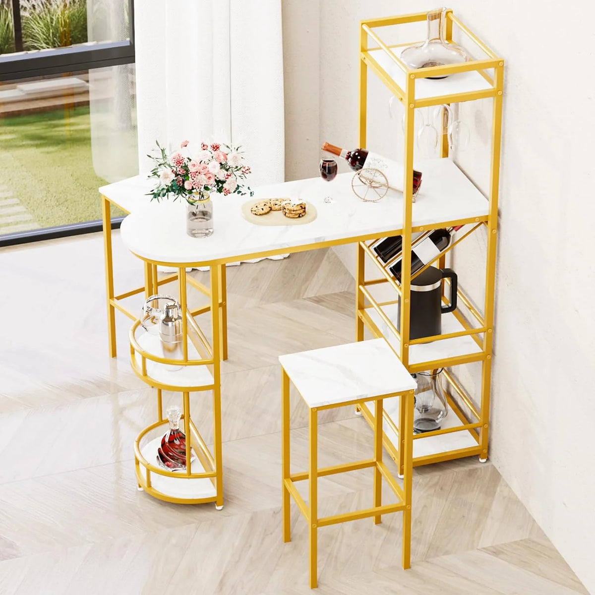 3-Piece Dining Table Set with 2 Stools Y770