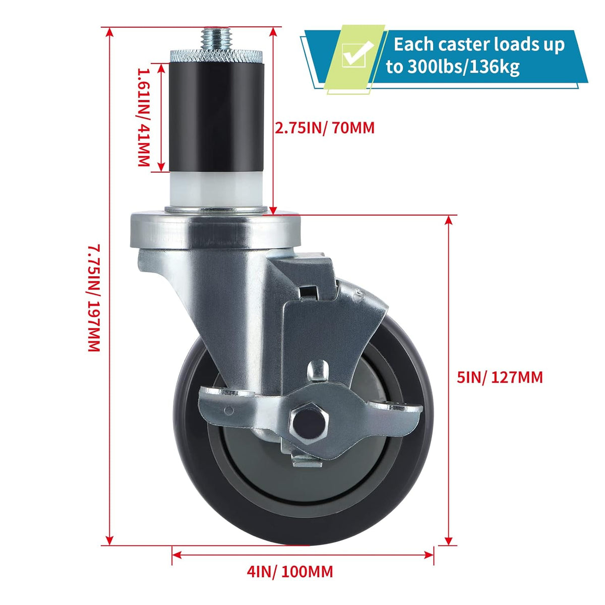 4 Pcs Stainless Steel Expanding Stem Casters Z957953