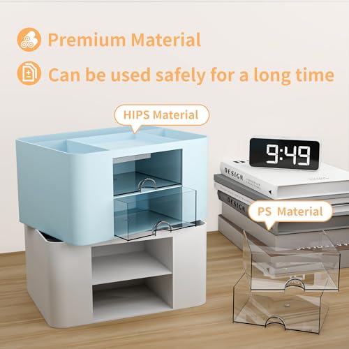 Blue Plastic Desk Organizer with 2 Drawer and 5 Compartments A607591