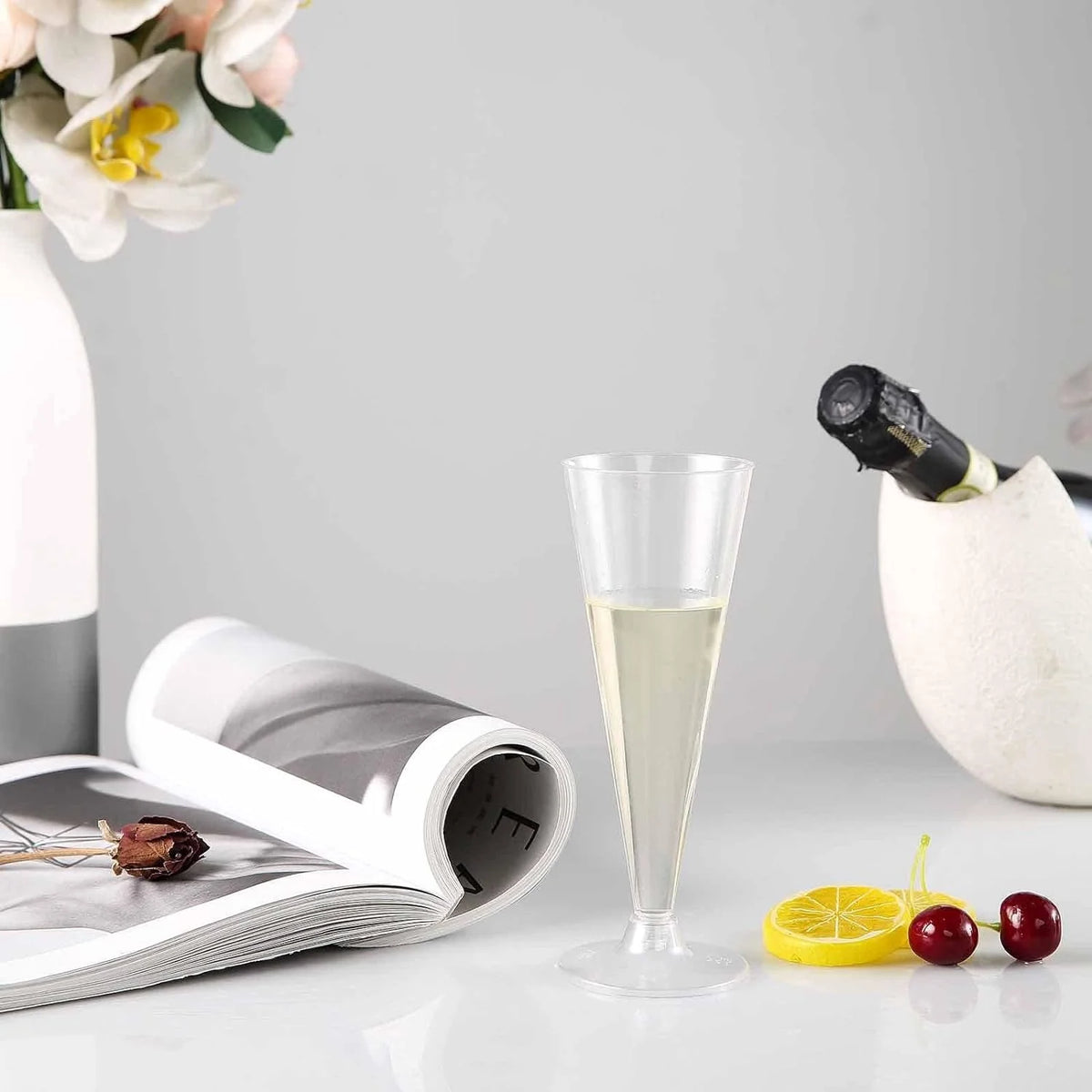 Clear 7Oz Disposable Plastic Champagne Flutes Set Of 12 C30642