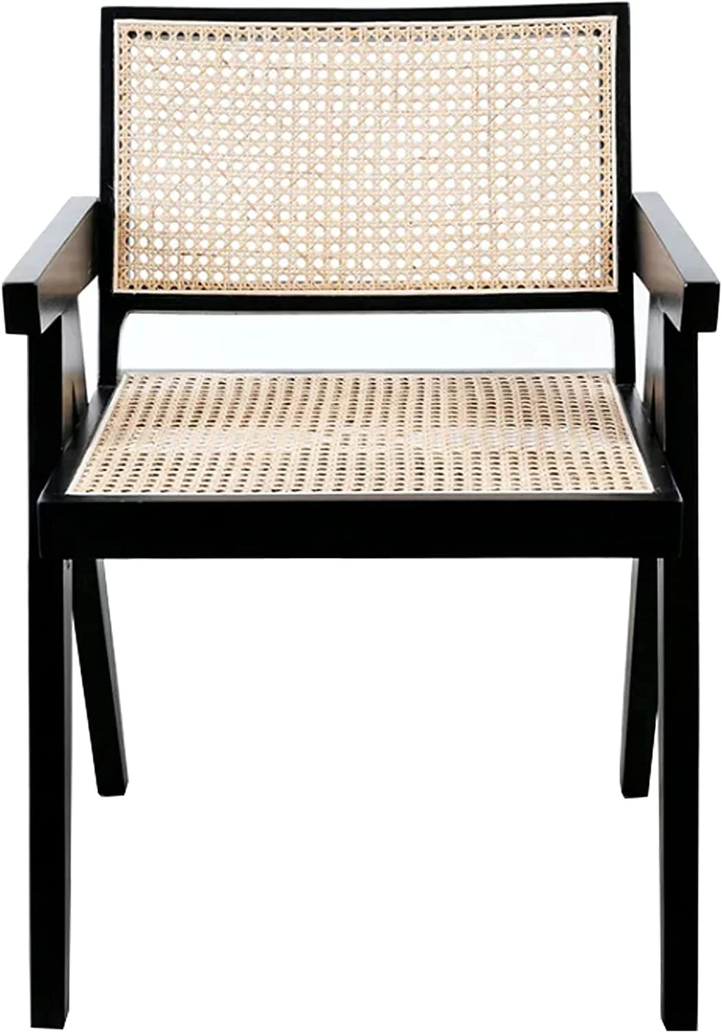 Black Rattan Cane Dining Chair with Mesh Back and Arms H212880