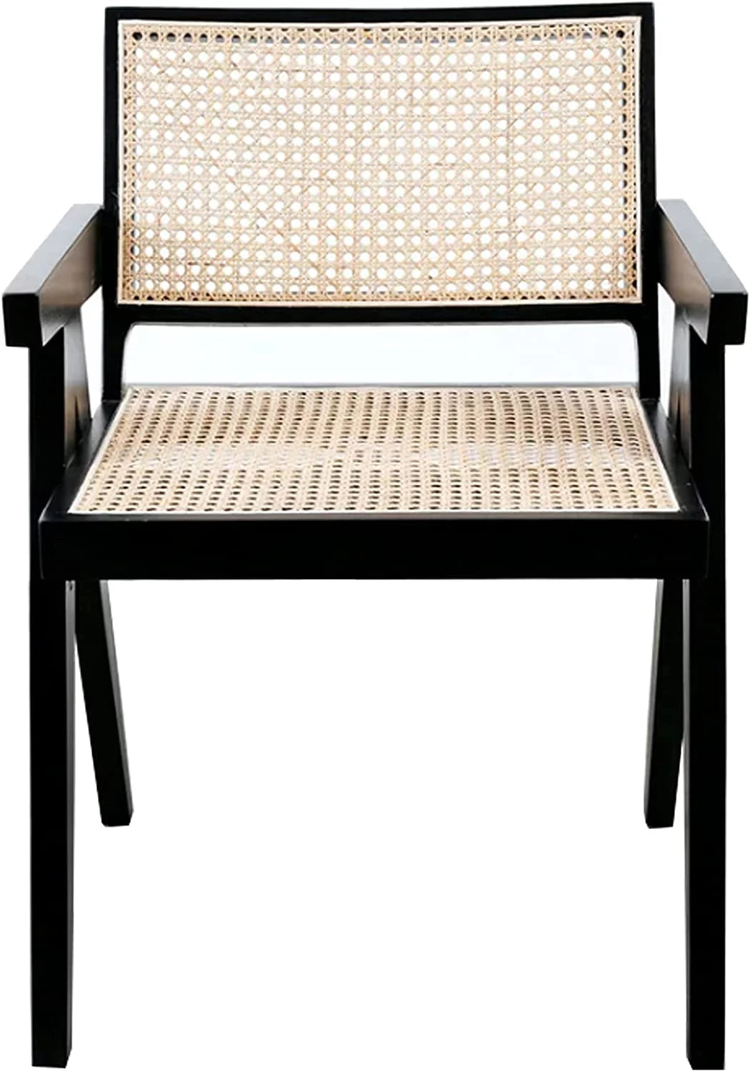 Black Rattan Cane Dining Chair with Mesh Back and Arms H212880