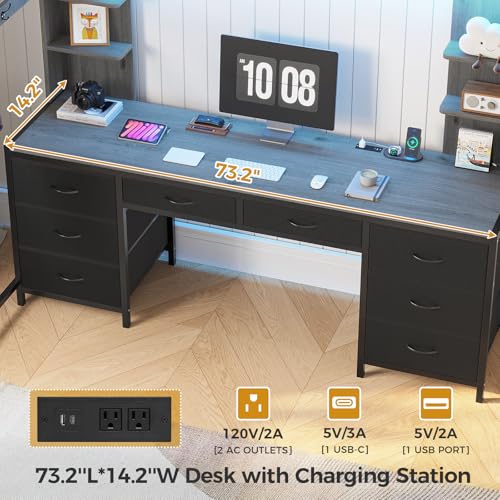 Full Size Metal Loft Bed with Desk and 8 Drawers L77307