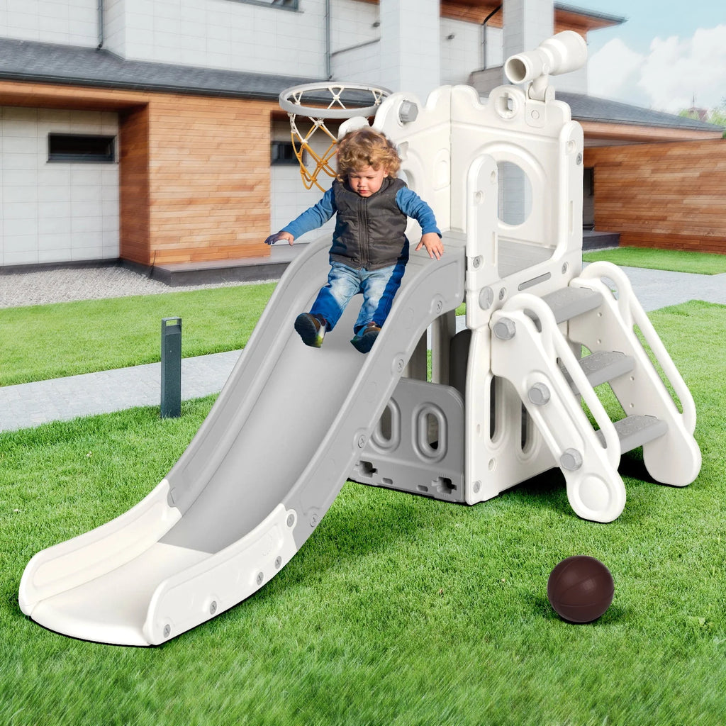 Blue Toddler Slide and Climber Set with Basketball Hoop T5456