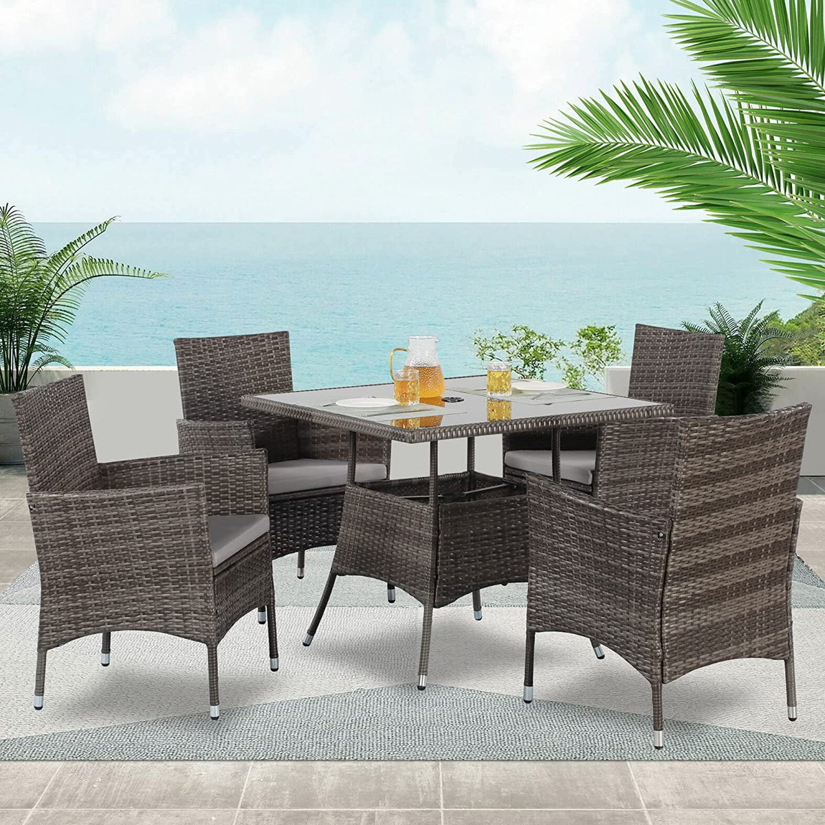 5-Piece Wicker Patio Dining Table Chair Set S635529