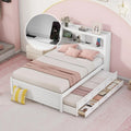 White Full Size Wood Platform Bed with Trundle and Storage Drawers D200