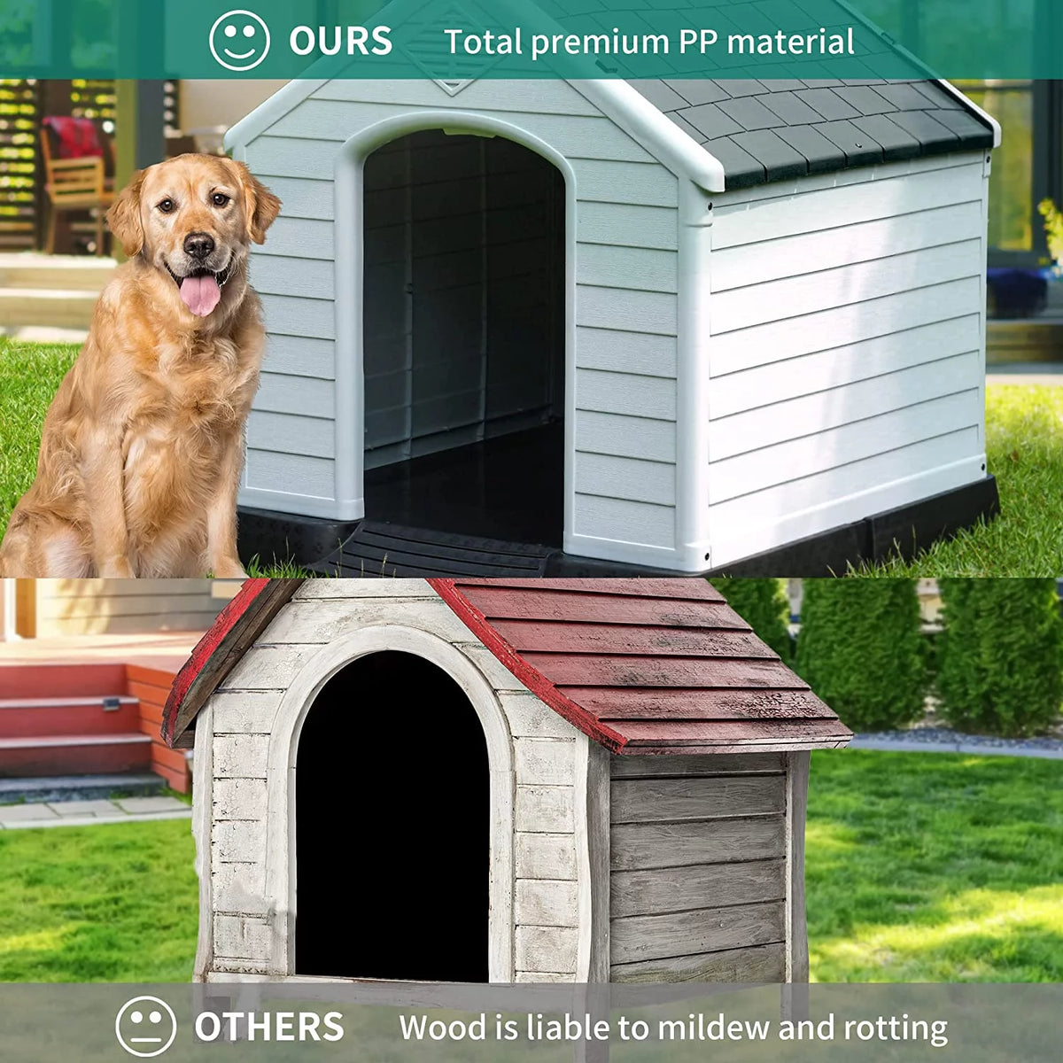 Large Plastic Dog House with Air Vents and Elevated Floor T90189